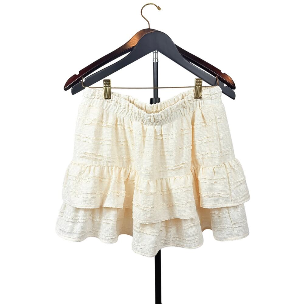 By Together NWT Cream Tiered Ruffle Mini Skort M Boho Cottagecore Summer Skirt